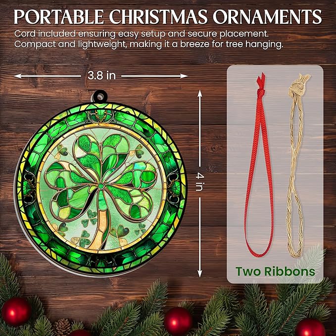 FLAGWIX Christmas Irish Gifts for Women Men - Suncatcher Ornaments 2025 for Tree Decorations - Spiritual Gifts for Women Men, Irish Ornaments for Good Luck Shamrock Home Decor