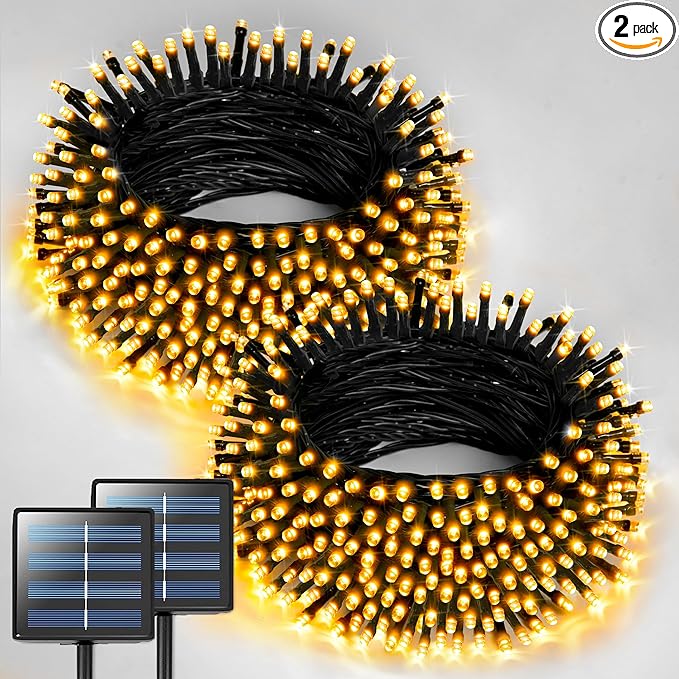 JMEXSUSS 2 Pack Solar Christmas Lights Outdoor, Total 400 LED 151FT Solar String Lights Outdoor Waterproof, 8 Modes Warm White Christmas Light for Outside Patio Yard Tree Garden Xmas Decorations
