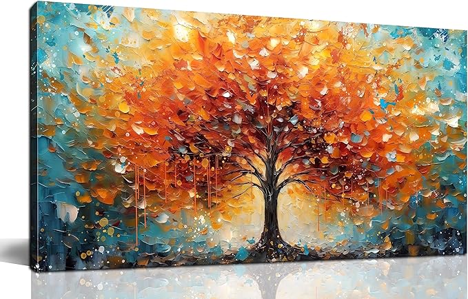 Zoyotago Large Canvas Wall Art Orange Yellow Tree Picture Modern Canvas Prints Ready to Hang for Bedroom Living Room Size 20x40