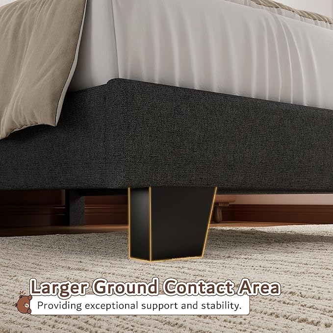 iPormis Twin Platform Bed Frame with Fabric Upholstered Headboard & Thickened Legs, Mattress Foundation with Solid Wooden Slats Support, No Box Spring Needed, Noise Free, Dark Grey