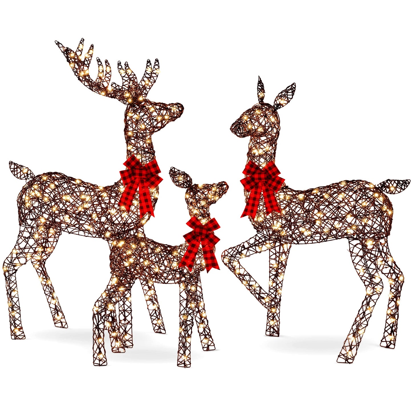 Best Choice Products 3-Piece Large Lighted Christmas Deer Family Set 5Ft Outdoor Yard Decoration with 360 LED Lights, Stakes, Zip Ties - Rattan
