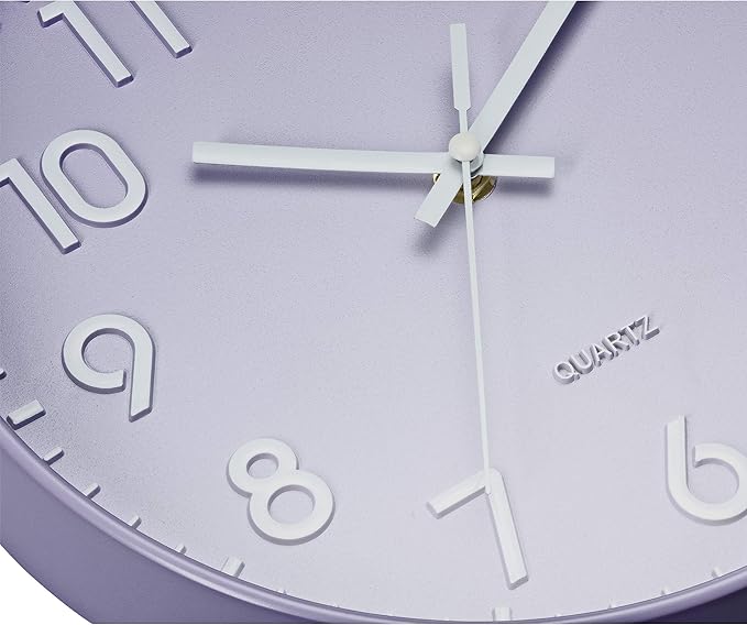 Bernhard Products Purple Wall Clock 10 Inch, Silent Non-Ticking, Quality Quartz 3D Numbers Battery Operated Round Pretty Clock for Kitchen/Office/Kids Bedroom/Baby Nursery Room