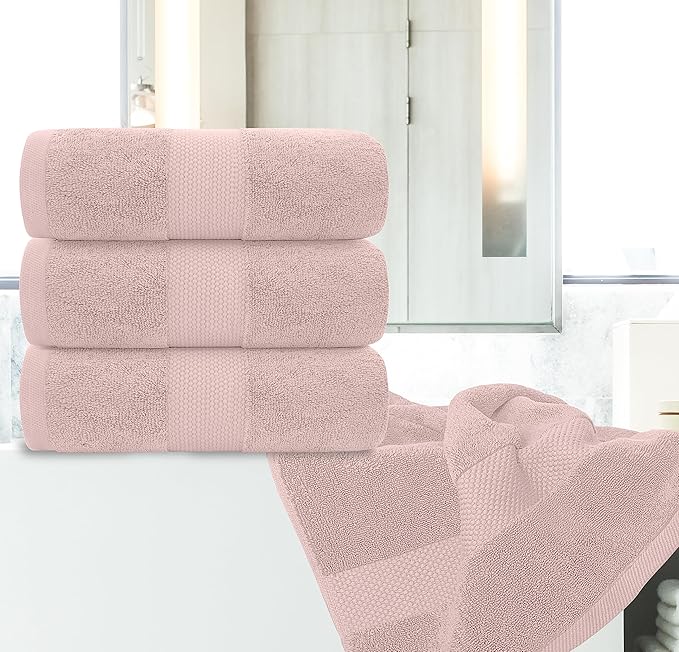 White Classic Luxury Bath Towels Set of 4 Large - 700 GSM Cotton Ultra Soft Bath Towels 27x54 | Highly Absorbent and Quick Dry | Hotel Towels for Bathroom Luxury, Plush Shower Towels, Pink
