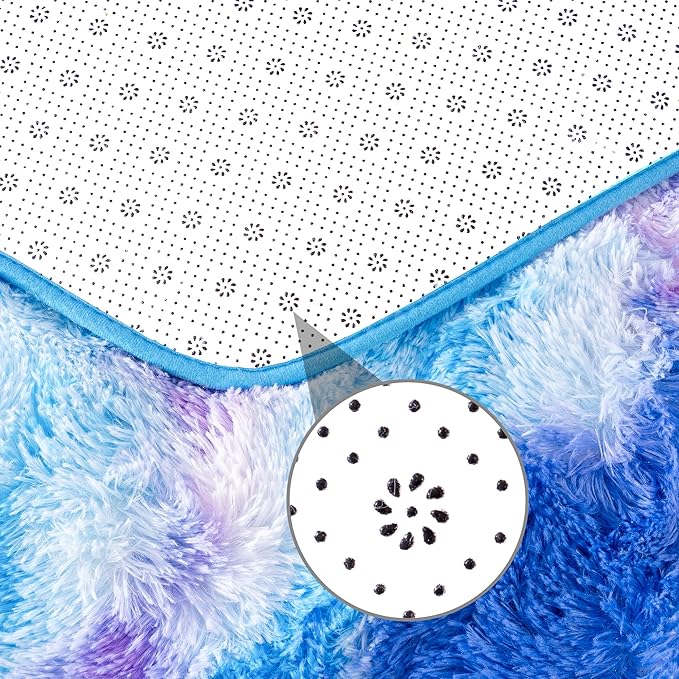 junovo Ultra Soft Hexagon Rug Fluffy Rainbow Nursery Rug for Princess Tent Kids Play Castle, Furry Hexagonal Carpet for Kids Girls Room Playhouse Classroom Dorm Home Decor, 4.6ft Tie-Dye Blue-Purple