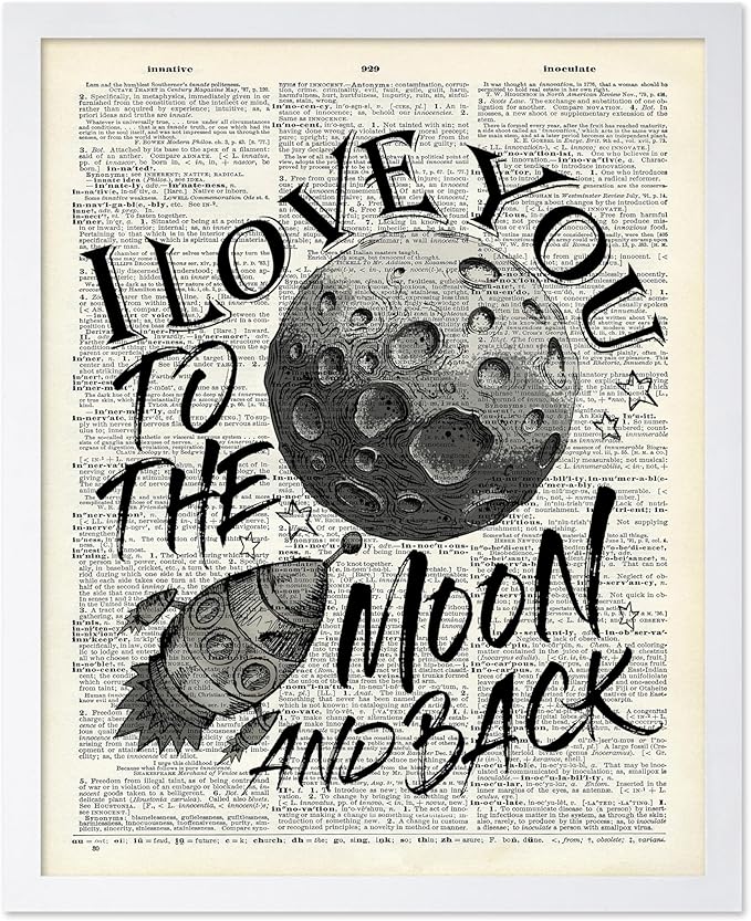 Poster Master Dictionary Art Poster - I Love You To The Moon and Back Print - Motivational Art - Gift for Him, Her & Lovers - Romantic Decor for Dorm, Bedroom or Living Room, 16x20 White Framed