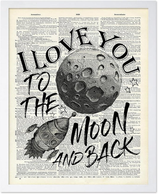 Poster Master Dictionary Art Poster - I Love You To The Moon and Back Print - Motivational Art - Gift for Him, Her & Lovers - Romantic Decor for Dorm, Bedroom or Living Room, 16x20 White Framed