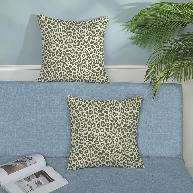Leopard Print Pillow Covers 18x18 Pack of 2 Sage Green Animal Pattern Cheetah Decorative Throw Pillow Covers Outdoor Decor Boho Abstract Modern Pillowcase Farmhouse Cushion Case for Couch Sofa