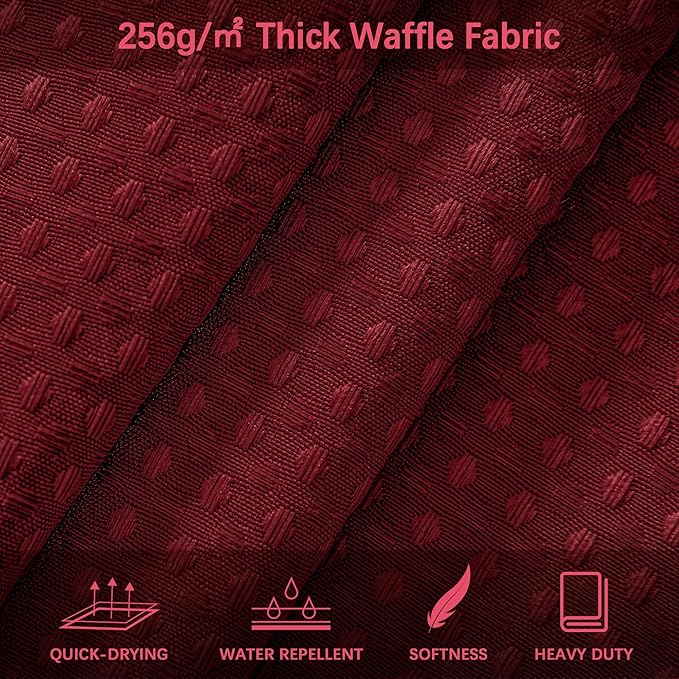 Long Burgundy Fabric Shower Curtain - Waffle Textured Tall Heavy Duty Cloth Shower Curtains for Bathroom, 256GSM Large Hotel Spa Luxury Bath Curtain Set with 12 Hooks(72Wx78H, Burgundy)