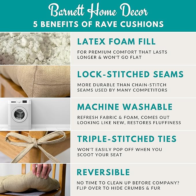 Barnett Home Decor Rave Porch Rocker Cushions - Indoor-Outdoor, Fade Resistant, Weather Resistant - Latex Foam Fill Seat Cushion & Back Rest Pad - (Extra-Large, Sage Green)