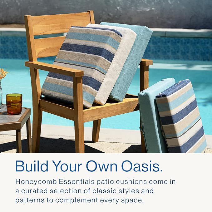 Honeycomb Outdoor Essentials Set of 2 Square Seat Pads, 19 x 19, Hampton Texture Navy Dining Chair Cushions for Patio Furniture