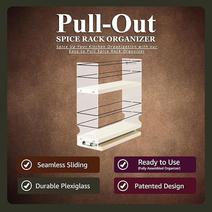 Vertical Spice - Sliding Spice Rack Organizer for Cabinets - Pull Out Shelves for Upper Kitchen Cabinets - Cabinet Organizer/Storage - 2 Tiers - 3.45" x 12.25" x 10.6" (Cream, Partially Assembled)