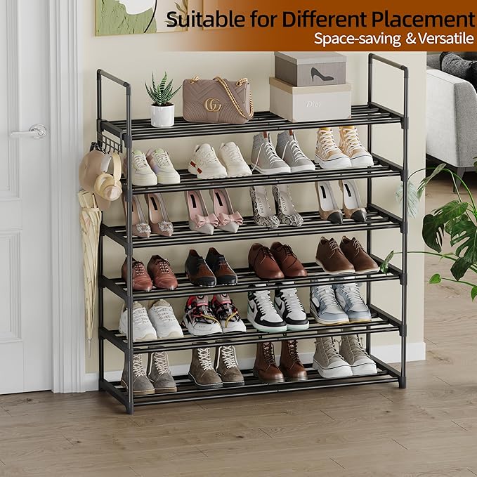 6 Tier Shoe Rack, Shoe Rack for Closet, Shoe Organizer for Entryway, Shoe Storage for Front Door Entrance & Entryway, Large Shoe Stand Holder Adjustable Shelf Height
