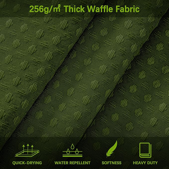 60 inch Waffle Shower Curtain - Heavy Duty Thick Fabric Green Shower Curtains for Bathroom, Weighted Hotel Spa Luxury Water Repellent Cloth Bath Curtain with 10 Hooks, 60Wx72H