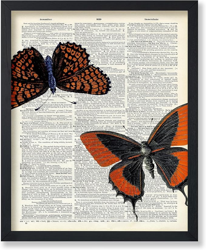 Poster Master Dictionary Butterfly Print - Moth and Insect Art - Gift for Men, Women & Animal Lovers - Chic Decor for Living Room or Bedroom - 8x10 Unframed Wall Art