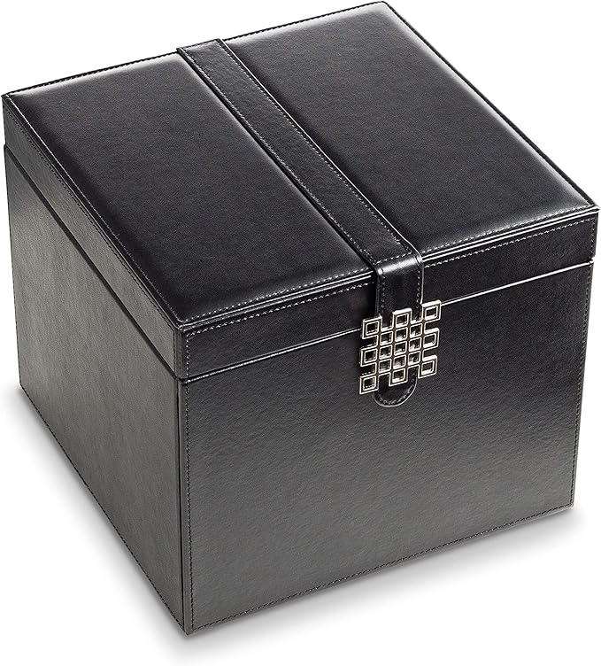 Earring Organizer Holder - 75 Small & 4 Large Slots Classic Jewelry Box with Drawer & Modern Closure, Mirror, 4 Trays Earrings, Ring or Chain Storage - PU Leather Case - Black