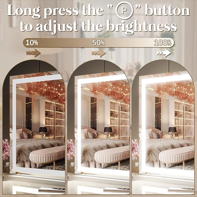 FENNIO Vanity Mirror with Lights 32"x22", Lighted Makeup Mirror, Large Vanity Mirror, Touch Sensor with 3-Color Lighting, USB Charging Port for Vanity Desk（Square White）