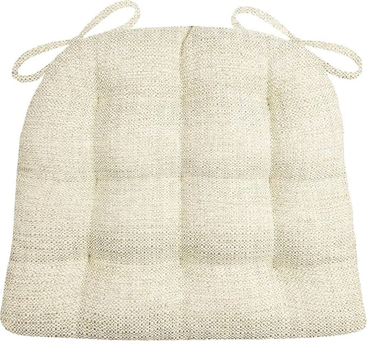 Barnett Home Decor Brisbane Natural Dining Chair Cushions with Ties - 16.5 x 18 Size Medium Chair Pad - Latex Foam Fill, Reversible - Made in USA (Ivory)