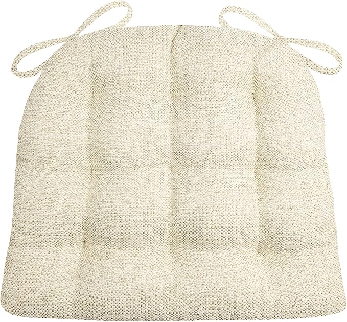 Barnett Home Decor Brisbane Natural Dining Chair Cushion with Ties - 15 x 17 Size Small Chair Pad - Latex Foam Fill, Reversible - Made in USA - Solid Color (Oatmeal/Small)