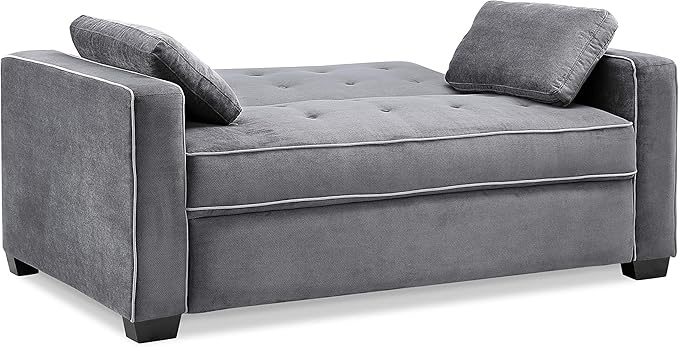 Serta Ainsley 66.5" Convertible Sleeper Loveseat, Full Size, Dreamcoil Comfort, Soft Woven Fabric, Charcoal