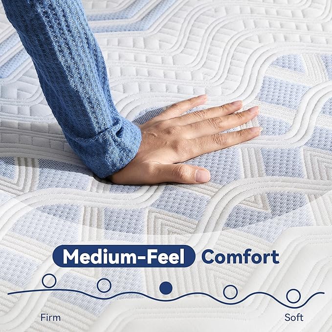 BedsPick 10 Inch Queen Gel Memory Foam Mattress in a Box, Medium-Firm Feel for Back Pain Relief, Fiberglass Free, Motion Isolation, CertiPUR-US Certified
