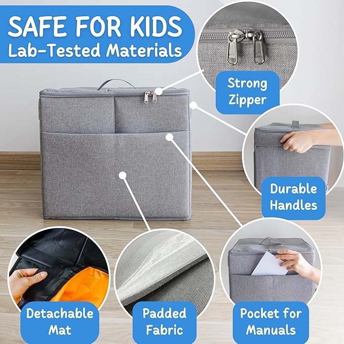 XL Toy Storage Organizer with Play Mat - Storage Bag/Box for Kids, Boys, Girls, Nursery, Playroom - Basket for Building Bricks/Blocks - Collapsible Fabric Cube Bin, 13"x13"x15"