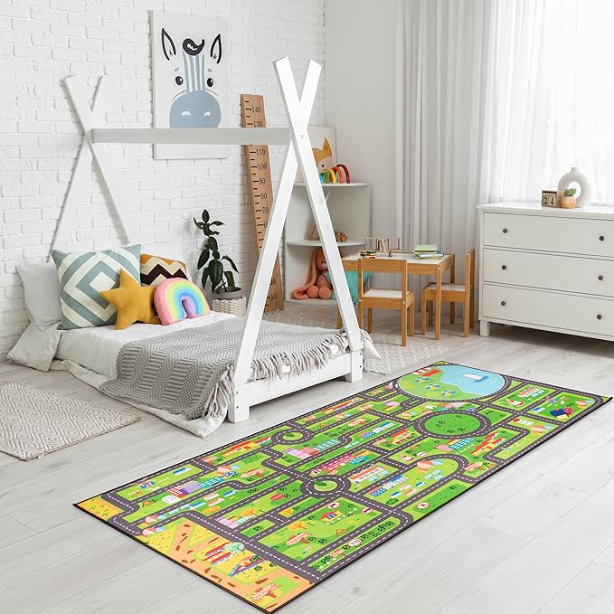 Sorbus Car Mat - City Road Washable Rug for Kids, Car Carpet, Floor Play Mats, Easy to Clean Washable Rugs for Safe and Fun Travel (Large)