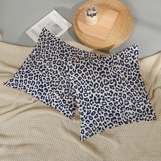 Leopard Print Pillow Covers 18x18 Pack of 2 Navy Blue Animal Pattern Cheetah Decorative Throw Pillow Covers Outdoor Decor Boho Abstract Modern Pillowcase Farmhouse Cushion Case for Couch Sofa