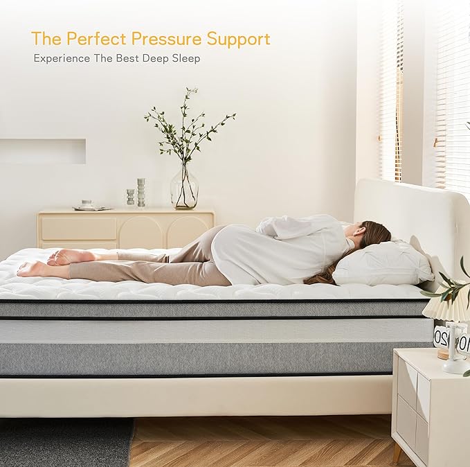 Queen Mattress, 12 Inch Queen Size mattresses | Medium Firm - Cooling Gel Memory Foam & Zoned Pocket Coils for Pressure Relief, Spinal Alignment & Extra Lumbar Support | Motion Isolation |