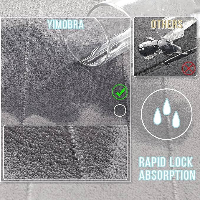 Yimobra Large Bath Mat 36"x24", Super Soft Quick Dry Memory Foam Bathroom Rug, Water Absorbent, Non Slip Backing Machine Washable for Tub Shower, Thick Comfort Support, Gray