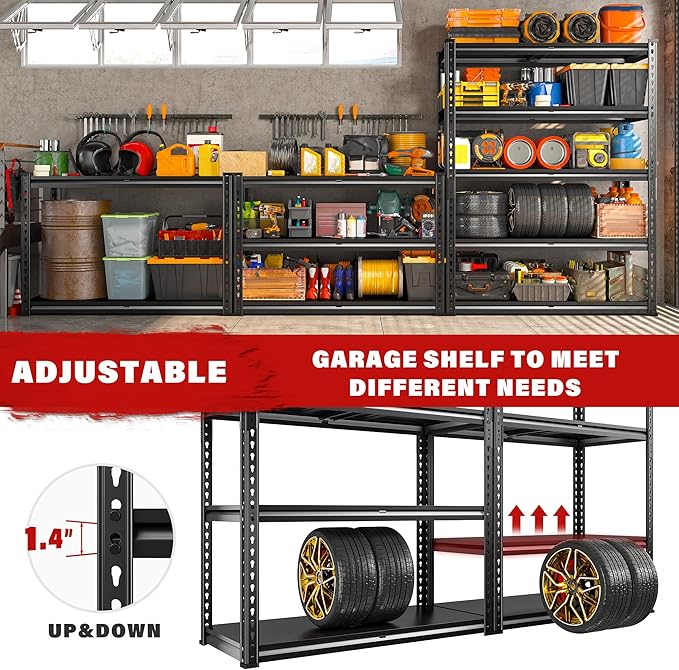 REIBII 3000LBS Garage Shelving 72" H Storage Shelves Heavy Duty Adjustable Metal Shelves for Storage Industrial Metal Shelving for Pantry Kitchen Basement