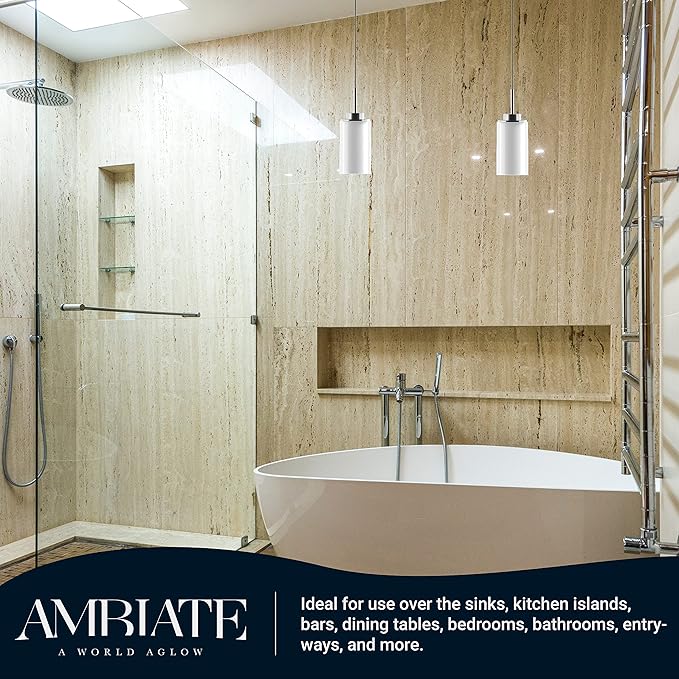 Sofia Modern Pendant, Double Glass Shade, Nickel Finish Base, Single Medium Base (E26) Socket, Dining Areas, Bathrooms, Powder Rooms, Bedrooms, Dimmable, ETL Listed, Clear-Frosted Glass