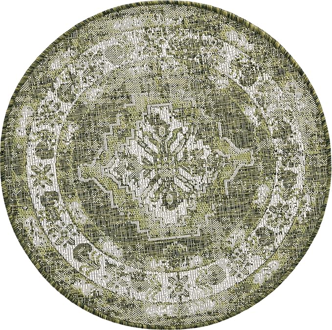 Unique Loom Outdoor Traditional Collection Area Rug - Valeria (3' 3" Round, Green/ Light Green)