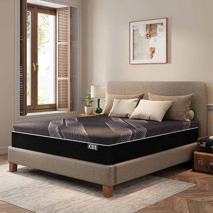 CH CHARME HOUSE 10 Inch Queen Mattress, Bamboo-Charcoal Memory Foam Mattress, Cooling & Pressure Relief, Bed in a Box, Foam Made in USA & CertiPUR-US Certified, 60'x80'x10', Black