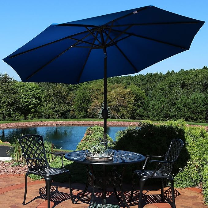 Sunnydaze Sunbrella 9-Foot Patio Umbrella with Auto Tilt and Crank - Rust Resistant Aluminum Pole