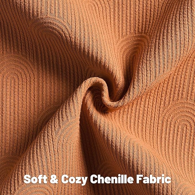 FUTEI Burnt Orange Chenille Decorative Throw Pillow Covers 24x24 Inch Set of 2,Soft Cozy Striped Geometric Patterns European Cushion Case,Modern Home Decor for Couch Bed Living Room