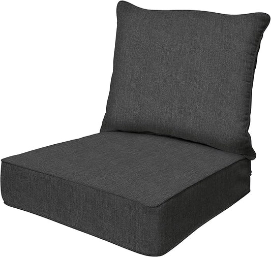 Honeycomb Outdoor Deep Seat, 24 x 23, Textured Solid Charcoal Grey Chair Cushion for Patio Furniture