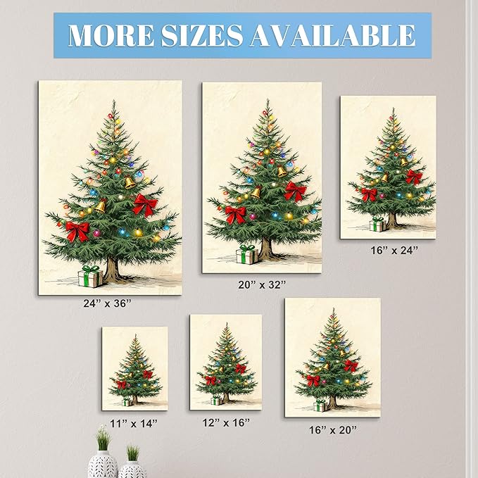 Framed Christmas Pictures Wall Decor,Vintage Pine Tree Prints,Winter Christmas Canvas Wall Art Decoration for Bedroom Bathroom Living Room Rustic Xmas Holiday Gifts (Christmas Tree 9, 20'' X 32'')