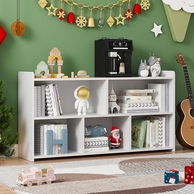 Kids Book Shelf Set of 2, 5 Cubes Storage Organizer Montessori Shelf, Wooden Kids Bookcase, Toy Storage Organizer for Children, White Toddler Bookshelf Cube Shelf for Kid’s Room, Classroom