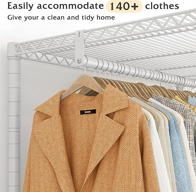 Raybee Rolling Garment Rack with Wheels Portable Clothes Rack for Hanging Clothes,Adjustable,2 Shelves,79" H X35.5 W X15.7 D, White