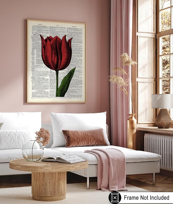Poster Master Dictionary Art Poster - Tulip Print - Red Flower Art - Floral Art - Gift for Men, Women & Florist - Minimal Decor for Living Room, Bedroom, Dorm or Flower Shop - 11x14 UNFRAMED Wall Art