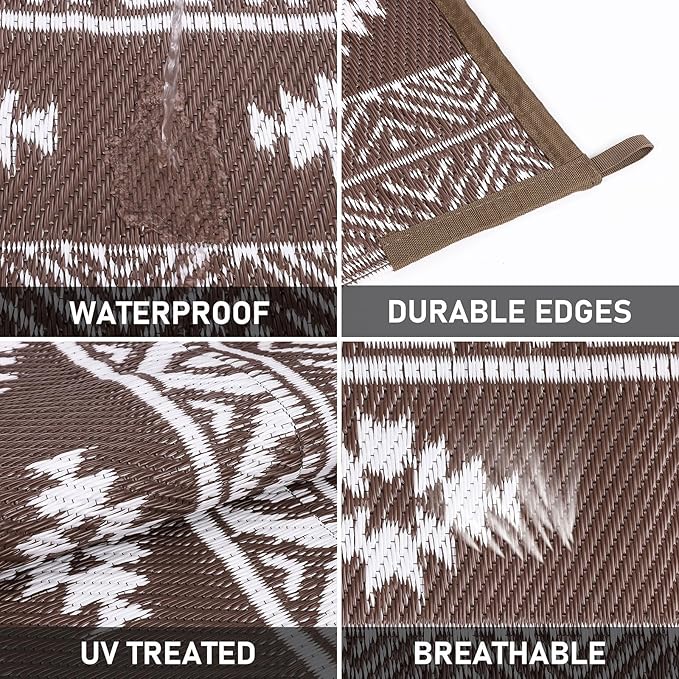 HiiARug Outdoor Rug for Patios Clearance 8'x10' Outdoor Plastic Straw Rug Waterproof Patio Camping Rug Reversible RV Mat Outdoor Area Rugs for Outside RV, Patio, Backyard, Deck, Camping