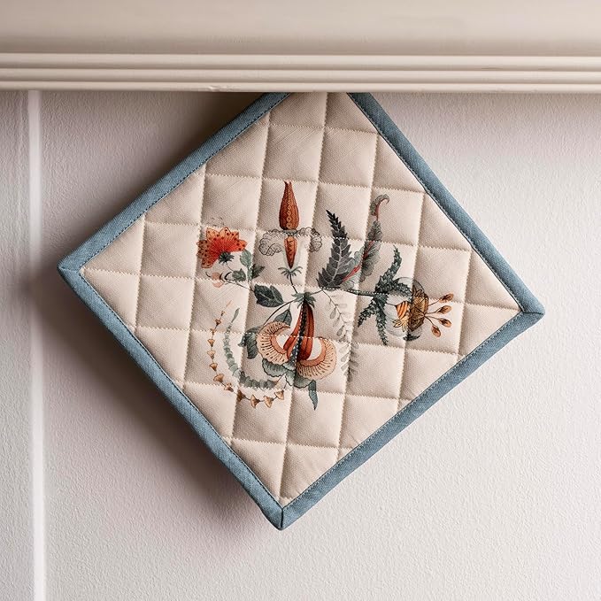 Maison d' Hermine Pot Holders 100% Cotton Heat Resistant Potholders 8" x 8" Hot Pads with Loop for Thanksgiving Christmas Decorations BBQ Cooking Baking Handling Hot Pans (Pack of 1, Dalida)