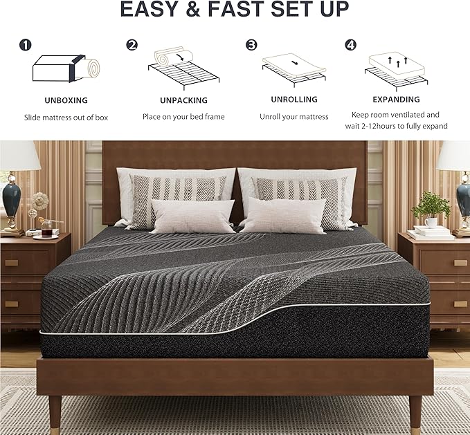 King Mattress 14 Inch Charcoal Gel Memory Foam in a Box, CertiPUR-US Certified, Fiberglass Free, Cooling Double Mattress, Made in The USA of US Foam, 80" × 76" × 14", Medium