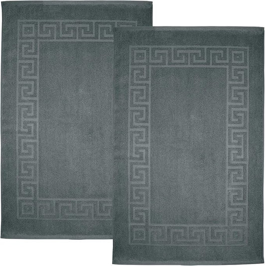 DAN RIVER Greek Bath Mat - Grey, 100% Ring Spun Cotton, Pack of 2, 20x32 inches, 800 GSM, Non-Slip, Absorbent, Quick Drying, Machine Washable Bathroom Floor Mats for Shower, Kitchen & Bath