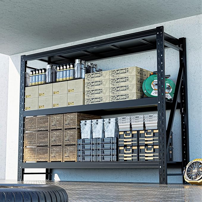 Heavy Duty Garage Shelves – Metal Shelving Unit with Adjustable 3-Tier Storage Shelves for Garage Organization, Industrial Shelving Rack for Heavy Duty Storage Needs16 D x50 W x48 H