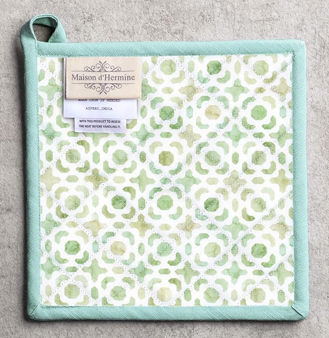 Maison d' Hermine 100% Cotton Oven Mitt & Pot Holder Set (7.5"x13" & 8"x8") Heat Resistant BBQ Cooking Gloves with Loop, Baking, Grilling, Kitchen, Handling Hot Pans Spring/Summer (Just Floral)