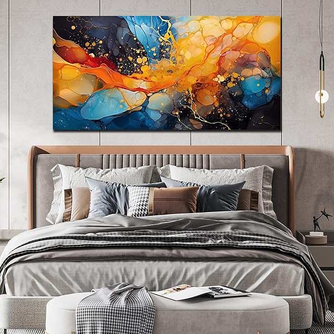 Large Abstract Canvas Wall Art Blue Orange Black Canvas Prints Modern Living Room Bedroom Home Office Wall Decor Framed Artwork Size 30x60