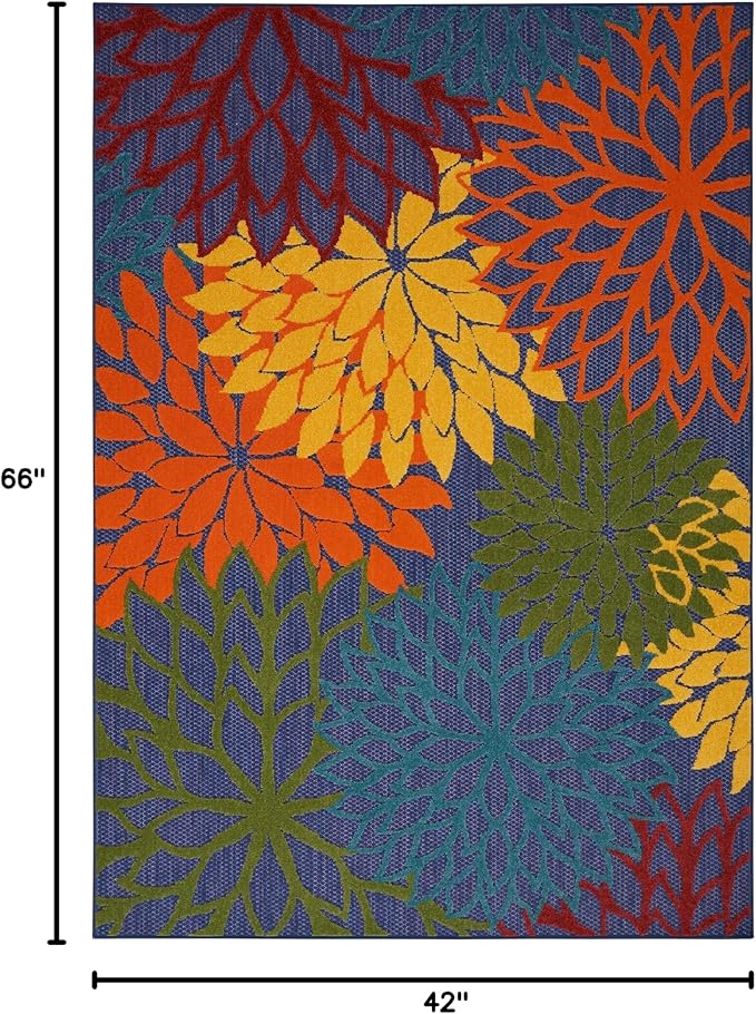 Nourison Aloha Indoor-Outdoor Navy Multicolor 3'6" x 5'6" Area Rug, Easy Cleaning, Non Shedding, Bed Room, Living Room, Dining Room, Backyard, Deck, Patio (4x6)