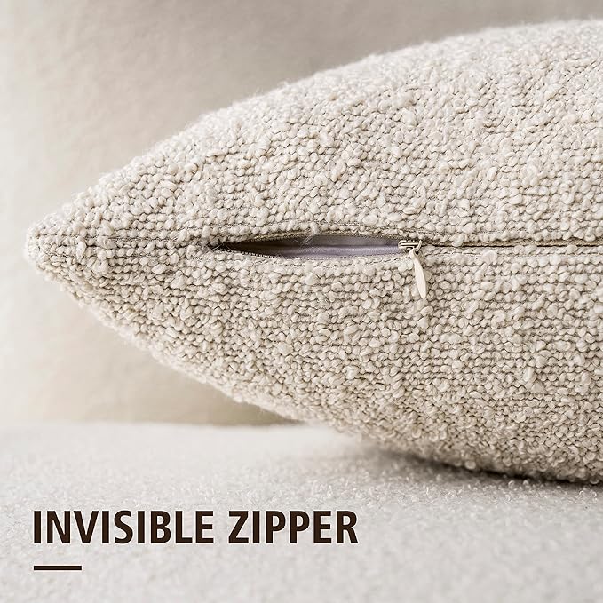 Foindtower Pack of 2 Textured Boucle Throw Pillow Covers Accent Solid Lumbar Pillow Cases Cozy Soft Decorative Couch Cushion Case for Chair Sofa Bedroom Living Room Home Decor, 12 x 20 Inch,Beige