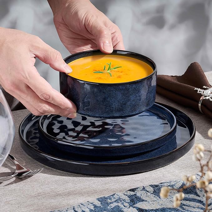 Herogo 24 Pieces Dinnerware Sets for 8, Plates and Bowls Sets for Home Serving, Stoneware Dinning Dishes, Dishwasher & Microwave Safe, Starry Blue